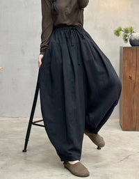 Loose Fit Drawstring Waist Linen Harem Pants