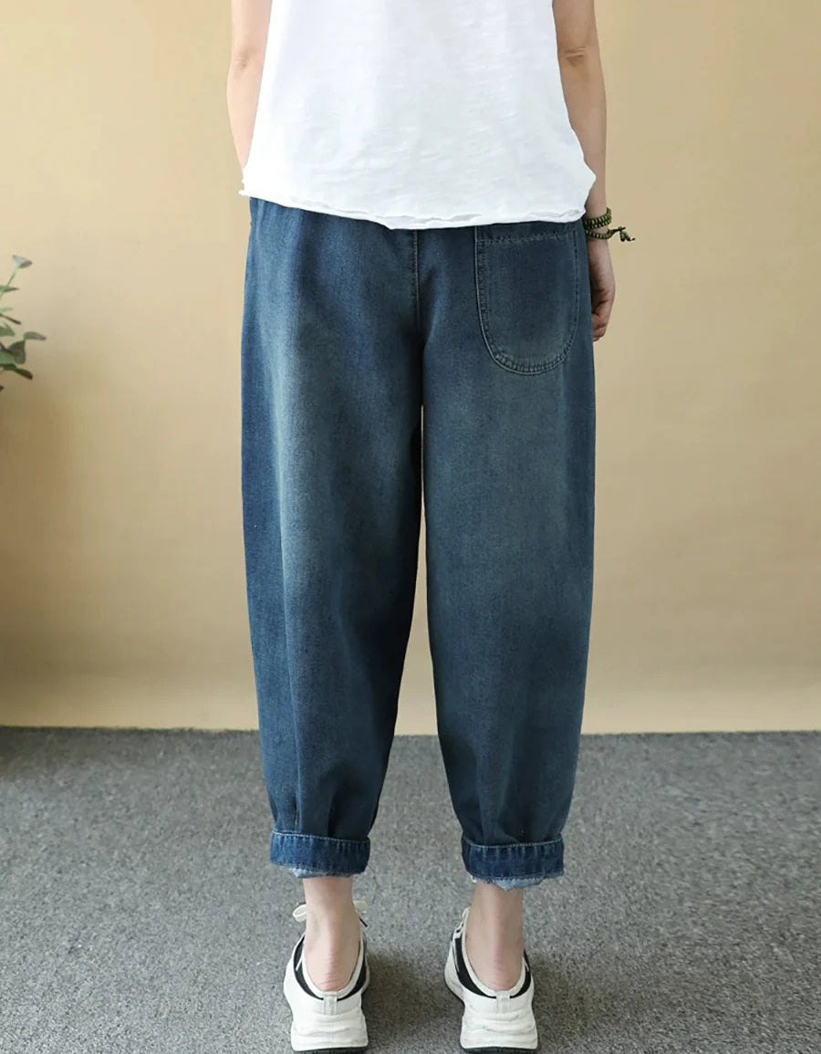 Loose Fit Embroidered Baggy Harem Denim Pants
