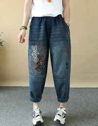 Loose Fit Embroidered Baggy Harem Denim Pants