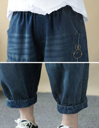 Loose Fit Embroidered Baggy Harem Denim Pants