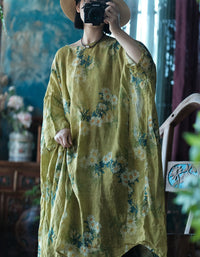 Loose Fit Floral Linen Kaftan Dress