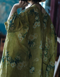 Loose Fit Floral Linen Kaftan Dress