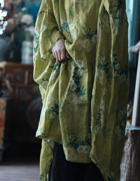 Loose Fit Floral Linen Kaftan Dress