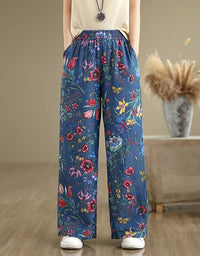 Loose Fit Floral Wide Leg Denim Pants