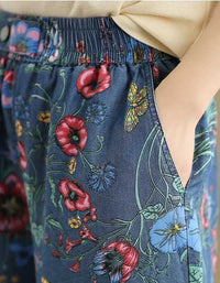 Loose Fit Floral Wide Leg Denim Pants