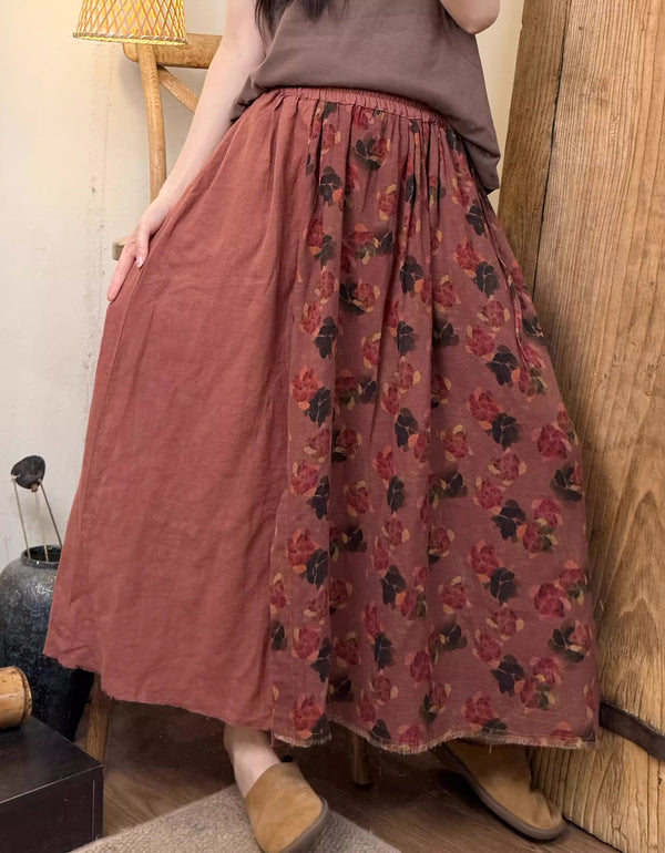 Loose Fit Handmade Ethnic Floral Long Skirt