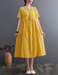 Loose Fit Minimalist Style Cotton Linen Midi Summer Dress