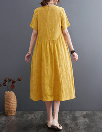 Loose Fit Minimalist Style Cotton Linen Midi Summer Dress