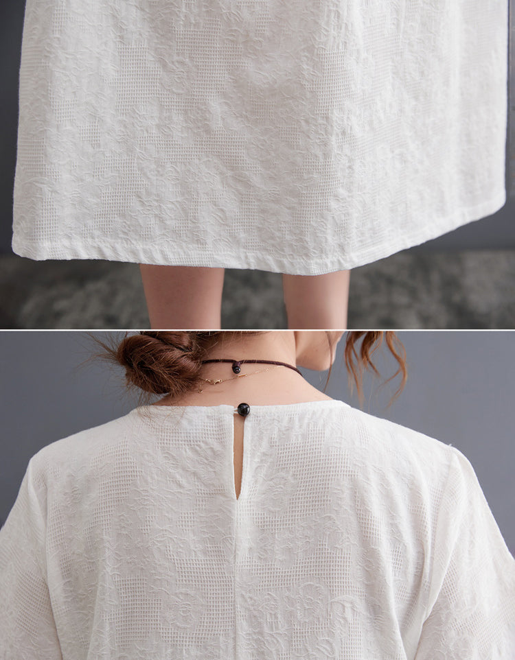 Loose Fit Minimalist Style Cotton Linen Midi Summer Dress