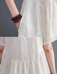 Loose Fit Minimalist Style Cotton Linen Midi Summer Dress
