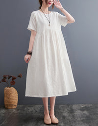 Loose Fit Minimalist Style Cotton Linen Midi Summer Dress