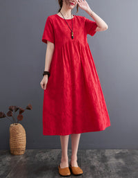 Loose Fit Minimalist Style Cotton Linen Midi Summer Dress