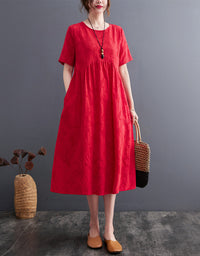 Loose Fit Minimalist Style Cotton Linen Midi Summer Dress