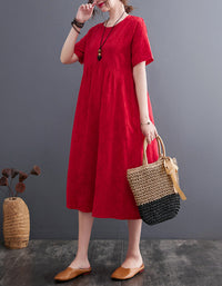 Loose Fit Minimalist Style Cotton Linen Midi Summer Dress