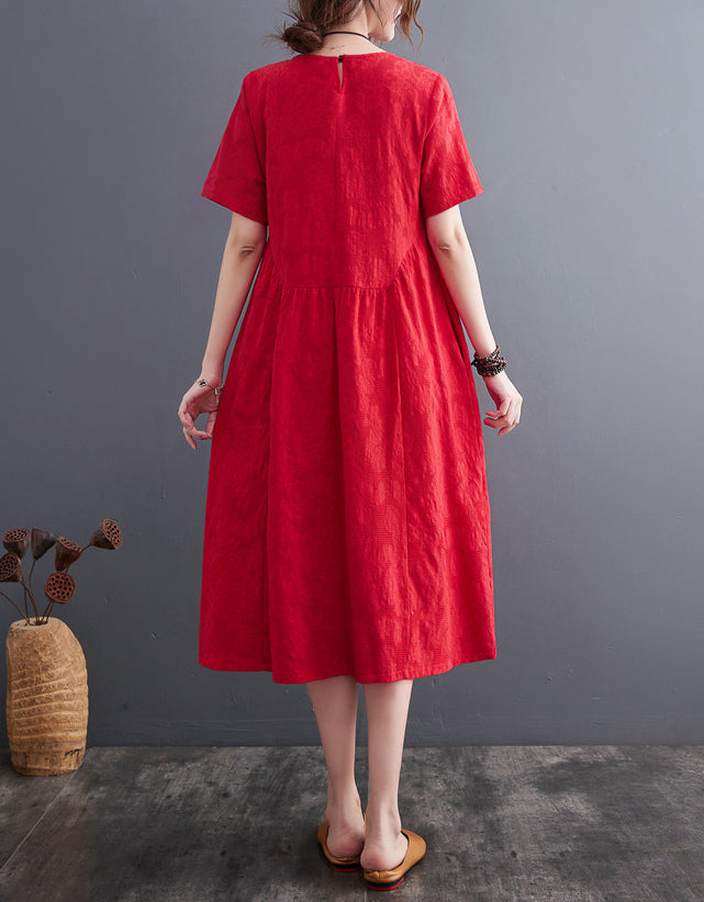 Loose Fit Minimalist Style Cotton Linen Midi Summer Dress