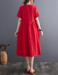 Loose Fit Minimalist Style Cotton Linen Midi Summer Dress