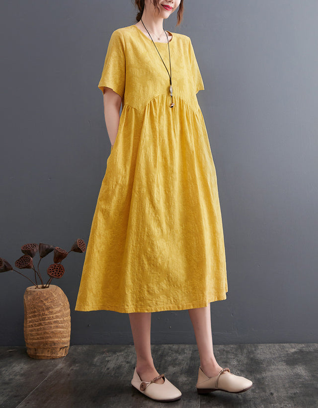 Loose Fit Minimalist Style Cotton Linen Midi Summer Dress