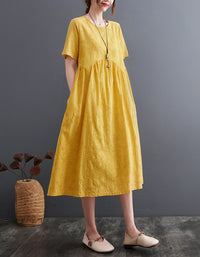 Loose Fit Minimalist Style Cotton Linen Midi Summer Dress