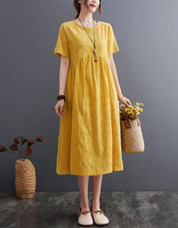 Loose Fit Minimalist Style Cotton Linen Midi Summer Dress