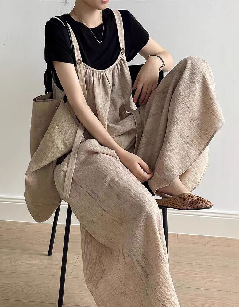 Loose Fit Soft Linen Wide-Leg Linen Jumpsuit