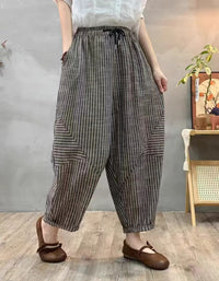 Loose Fit Women’s Striped Cotton Wide Leg Trousers