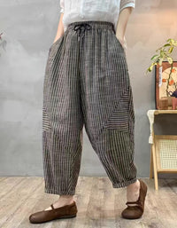 Loose Fit Women’s Striped Cotton Wide Leg Trousers