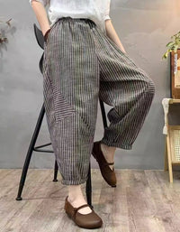 Loose Fit Women’s Striped Cotton Wide Leg Trousers