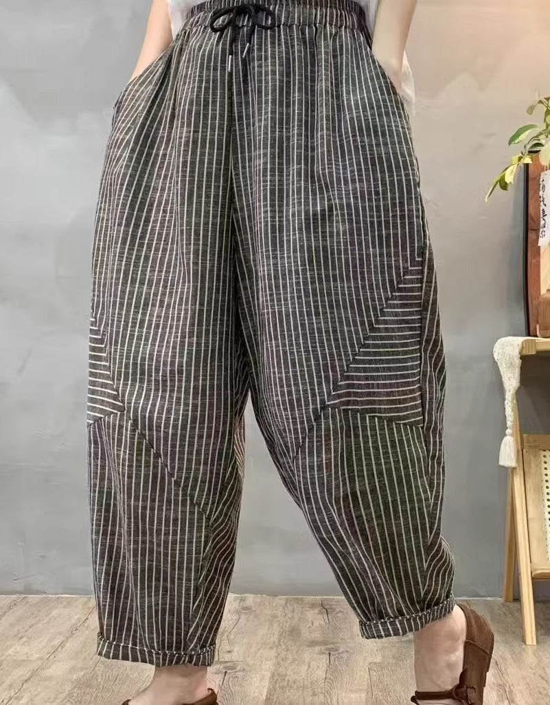 Loose Fit Women’s Striped Cotton Wide Leg Trousers