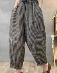 Loose Fit Women’s Striped Cotton Wide Leg Trousers