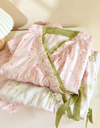 Vintage Floral Cotton Gauze Long Sleeve Kimono Pajama Set
