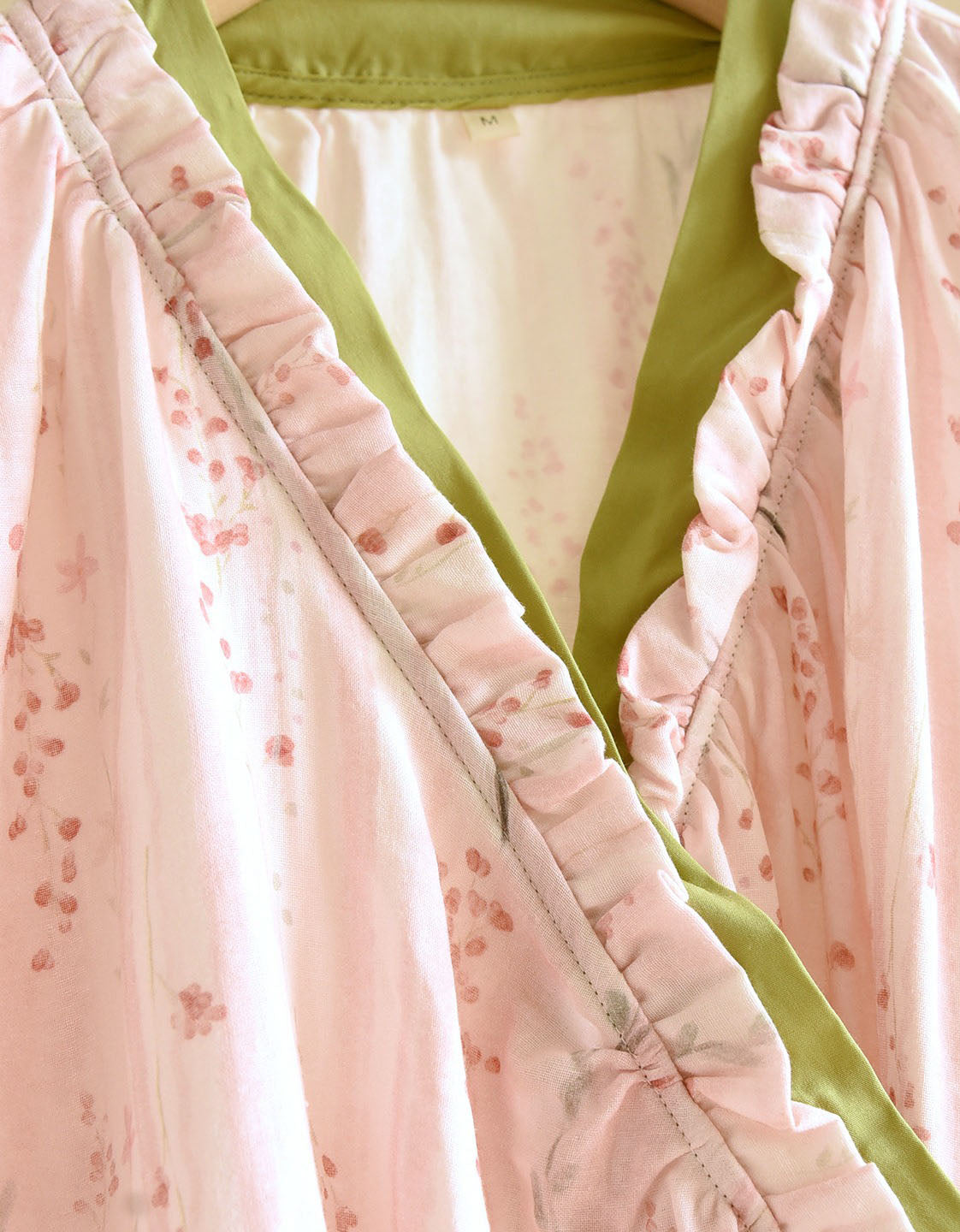 Details Loose Floral Cotton Gauze Long Sleeve Kimono Pajama Set