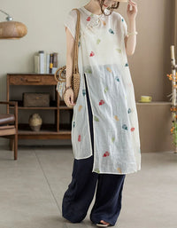 Women's Chinese Frog Button Linen Tunic Dress
