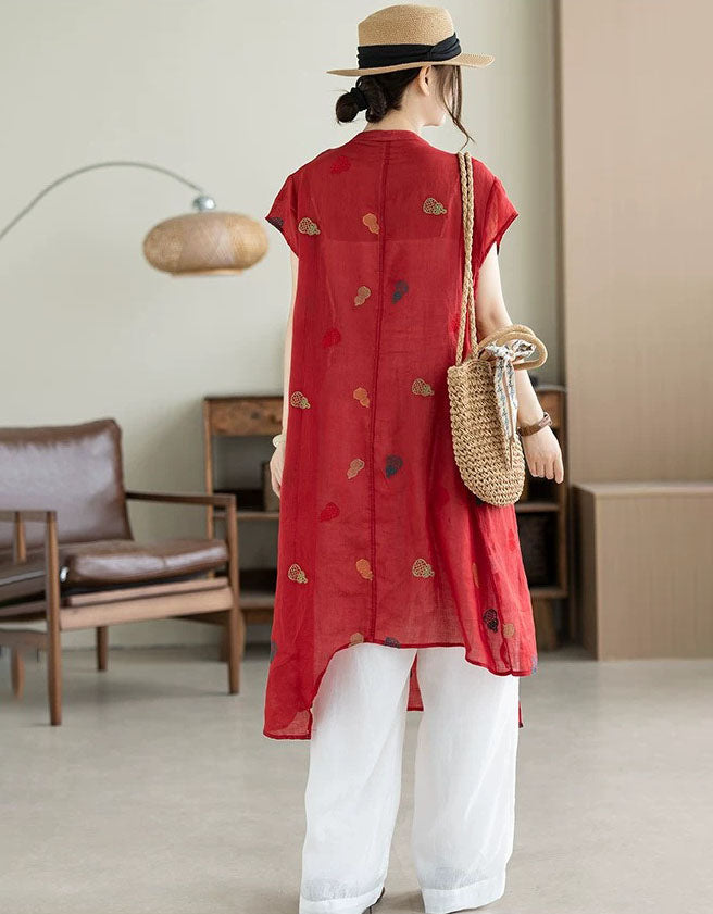 Women's Breathable Linen Embroidered Shift Dress
