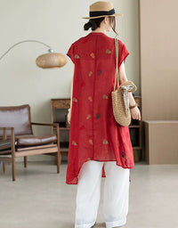 Women's Breathable Linen Embroidered Shift Dress