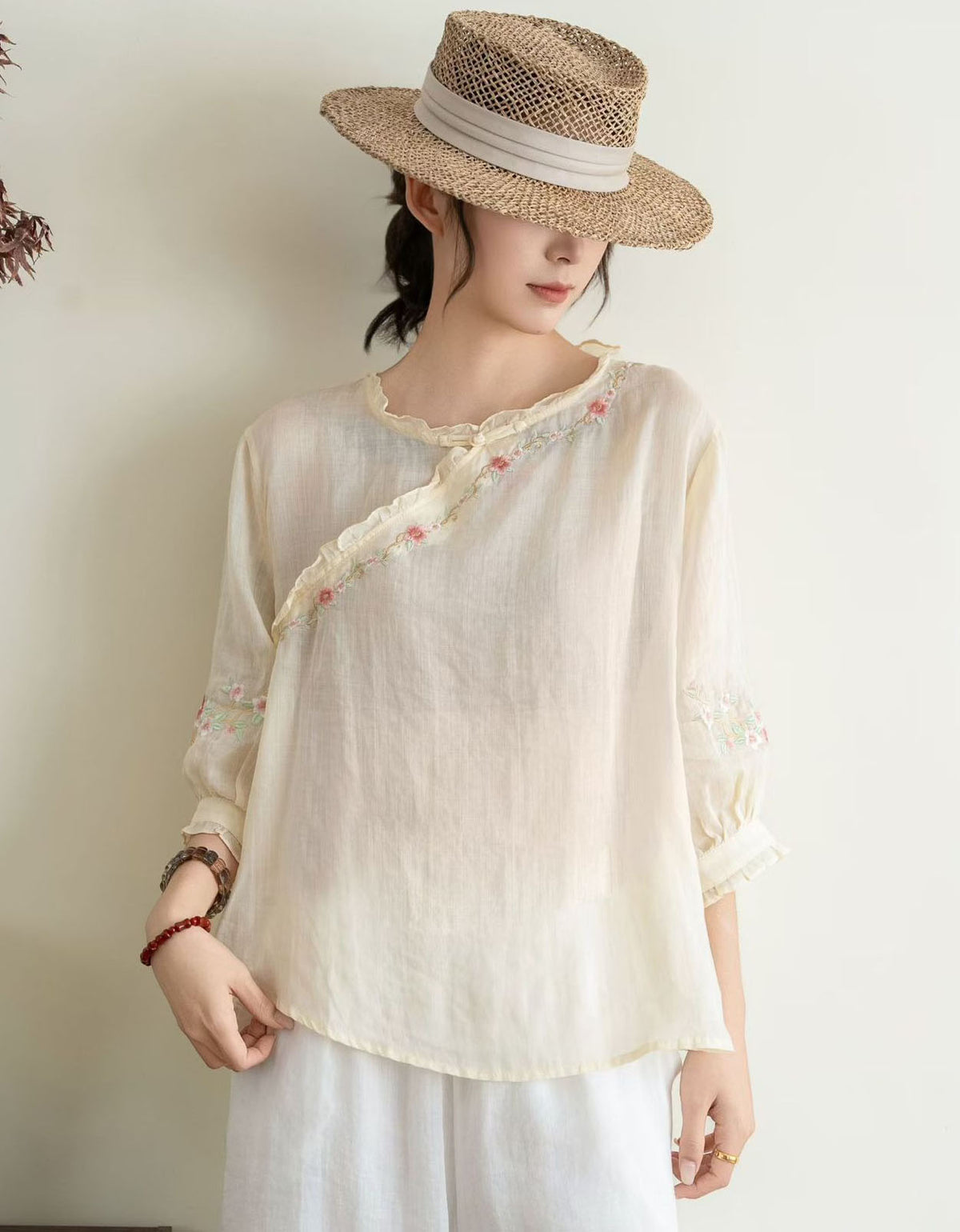 loose fit summer blouse women breathable linen fabric