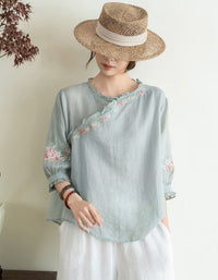embroidered blouse women soft cotton linen fabric