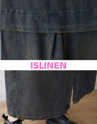 Sleeveless hooded denim dress women boho style loose fit design