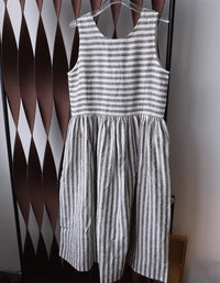 Minimalist Striped Linen Dress Women Casual Outfit