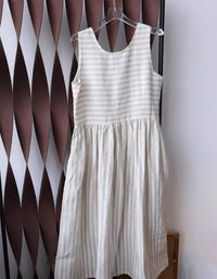 Loose Fit Linen Midi Dress Sleeveless Summer Wear