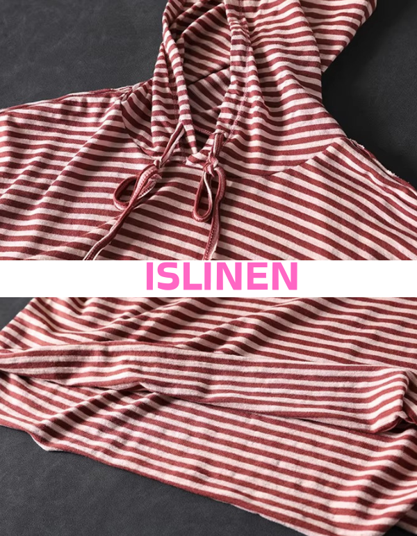 Women’s striped hooded long sleeve casual top close-up