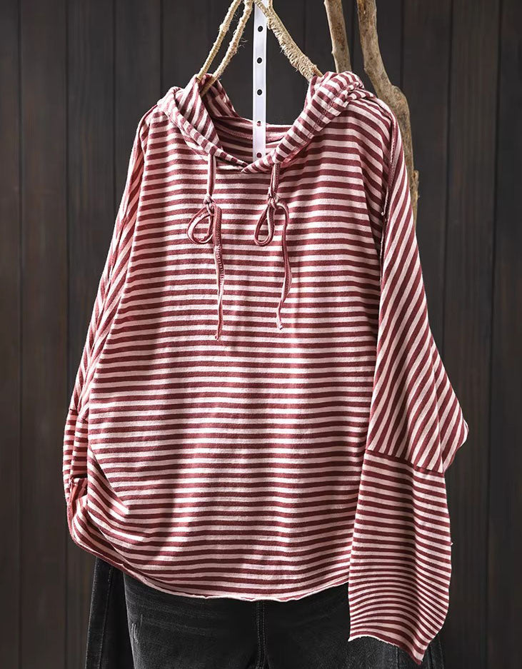Vintage pink striped pullover hoodie for women hanging display 