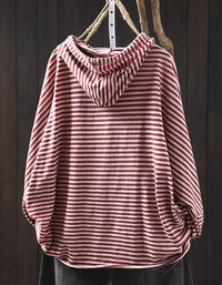 Vintage pink striped pullover hoodie for women hanging display back view