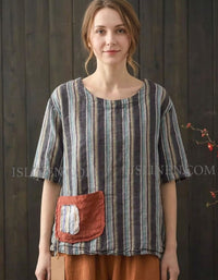 Women’s Oversized Cotton Striped Top with Pocket Detail