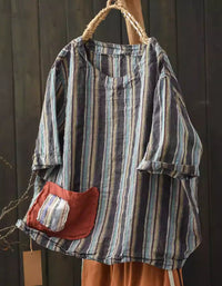 Soft Cotton Oversized Gray Striped Top for Everyday Wear