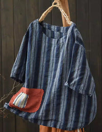 Lightweight Blue Stripe Shirt with Front Pocket for Women