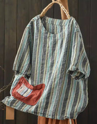 Comfortable Women’s Striped Patch Pocket Blouse