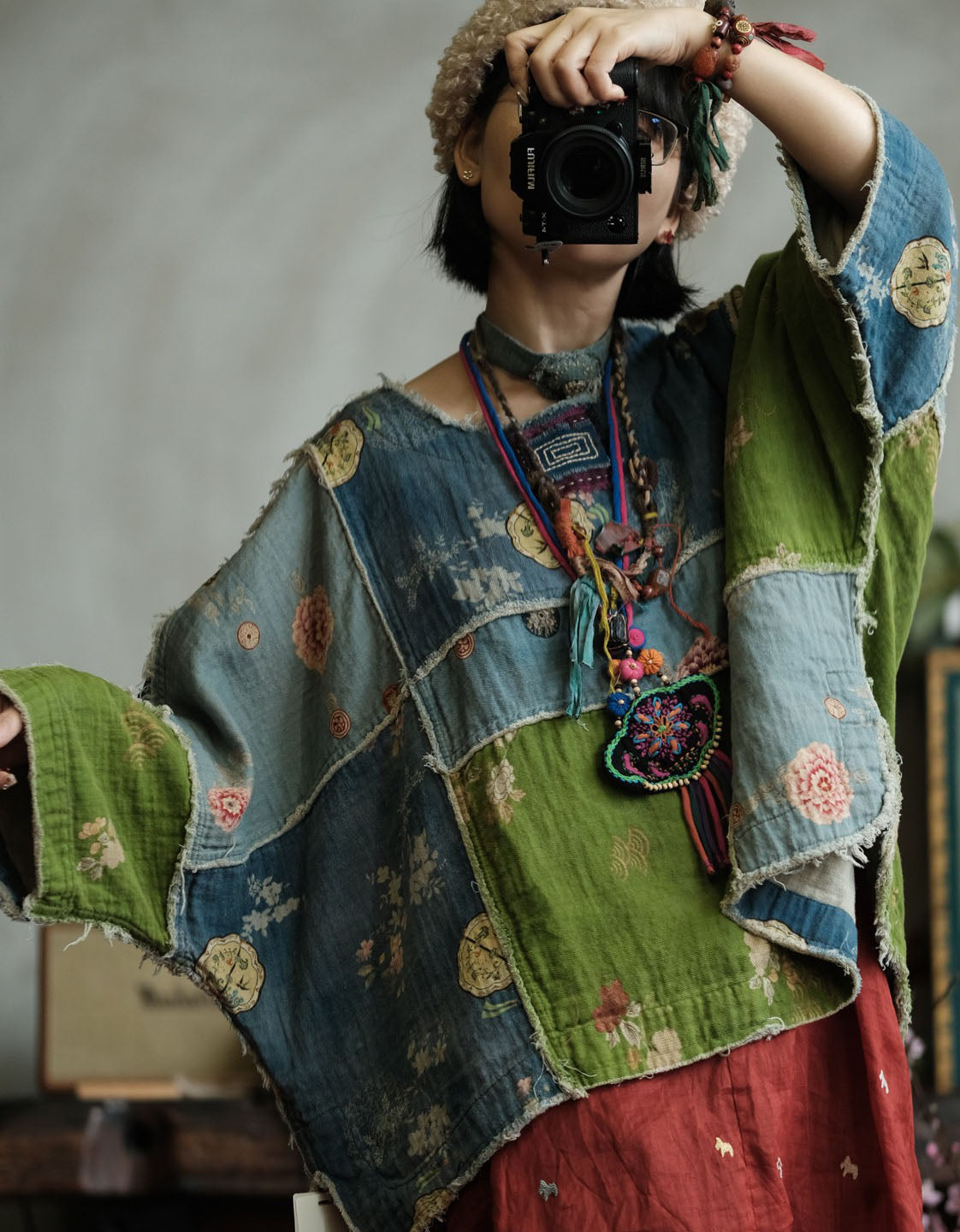 Floral Patchwork Cotton Blouse Women Loose Fit