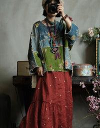Boho Patchwork Cotton Blouse Women Floral Loose