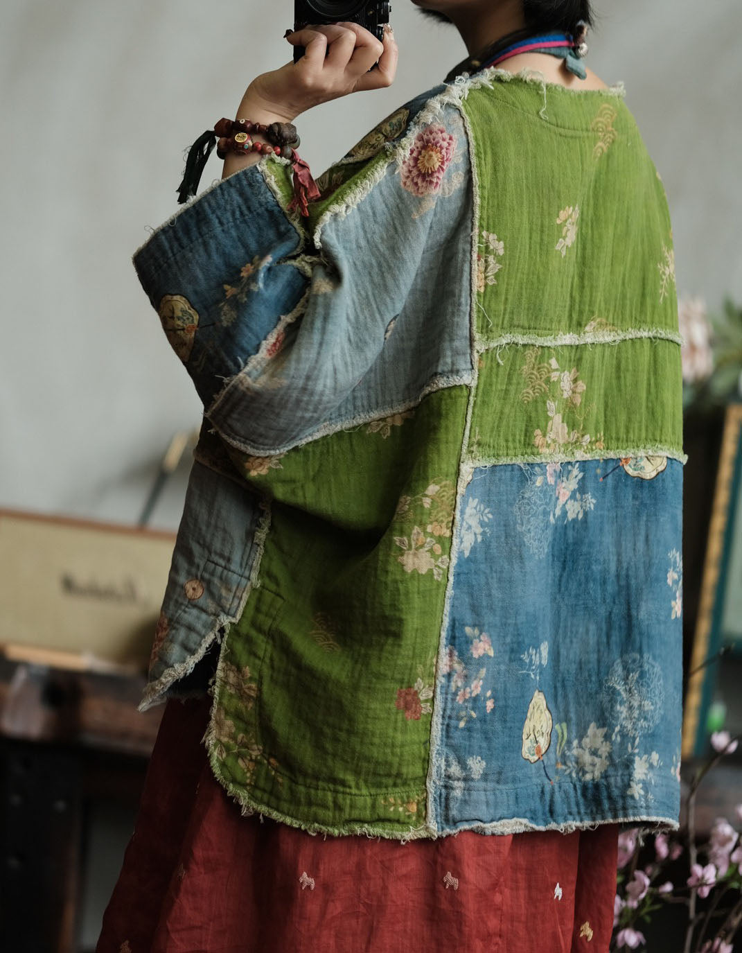 Women Boho Patchwork Cotton Blouse Casual Top