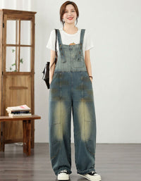 Women’s Denim Overalls Jumpsuit – Loose Fit Casual Wide Leg Dungarees